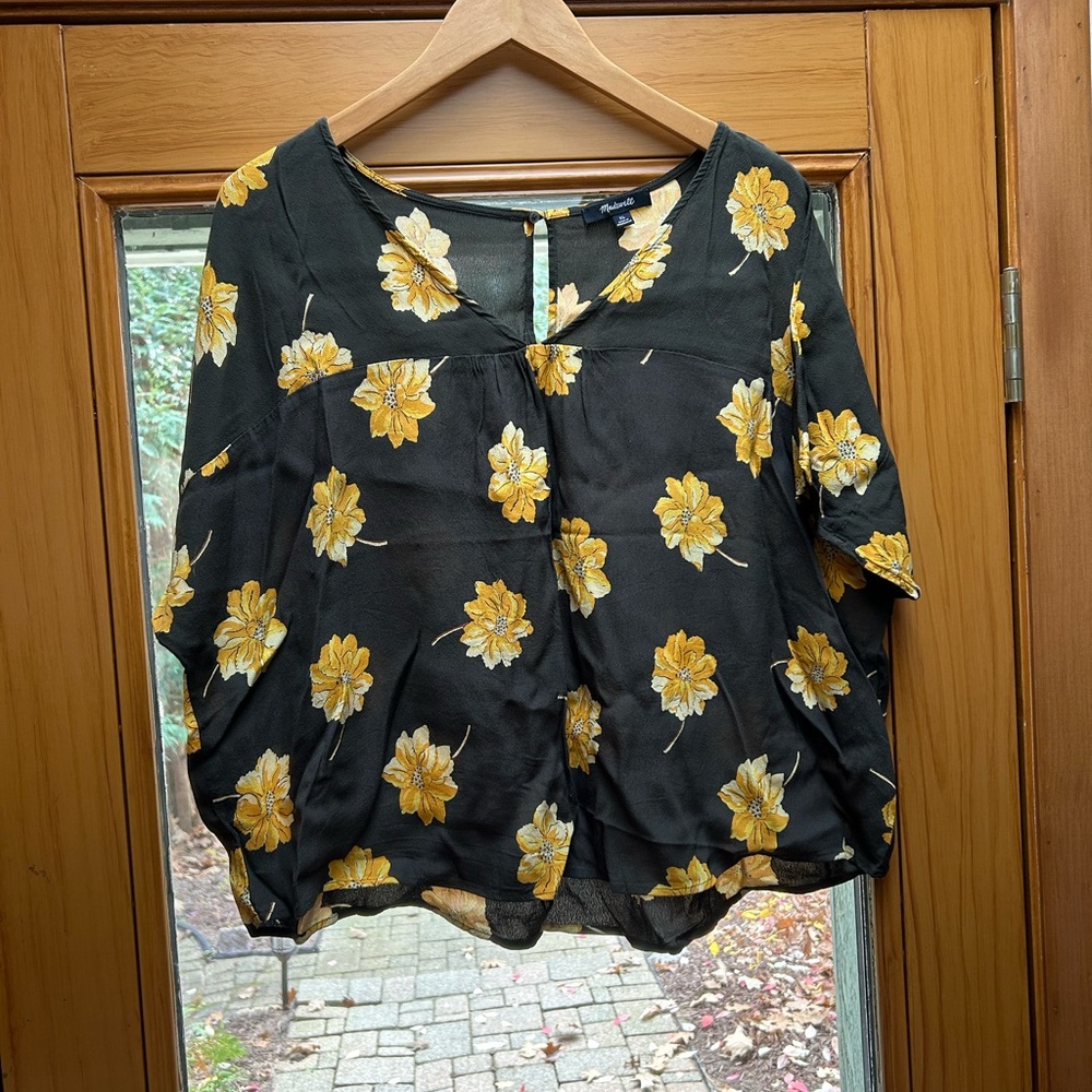 Madewell Rhyme top in fall flowers green/yellow, XL